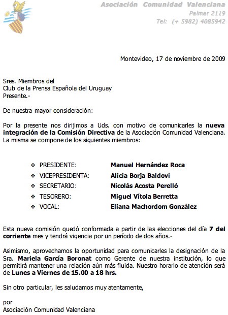 Valencianos Nueva Comisión Directiva